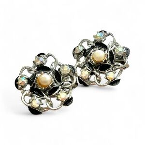 Vintage Pearl & Rhinestone Clip-On Earrings